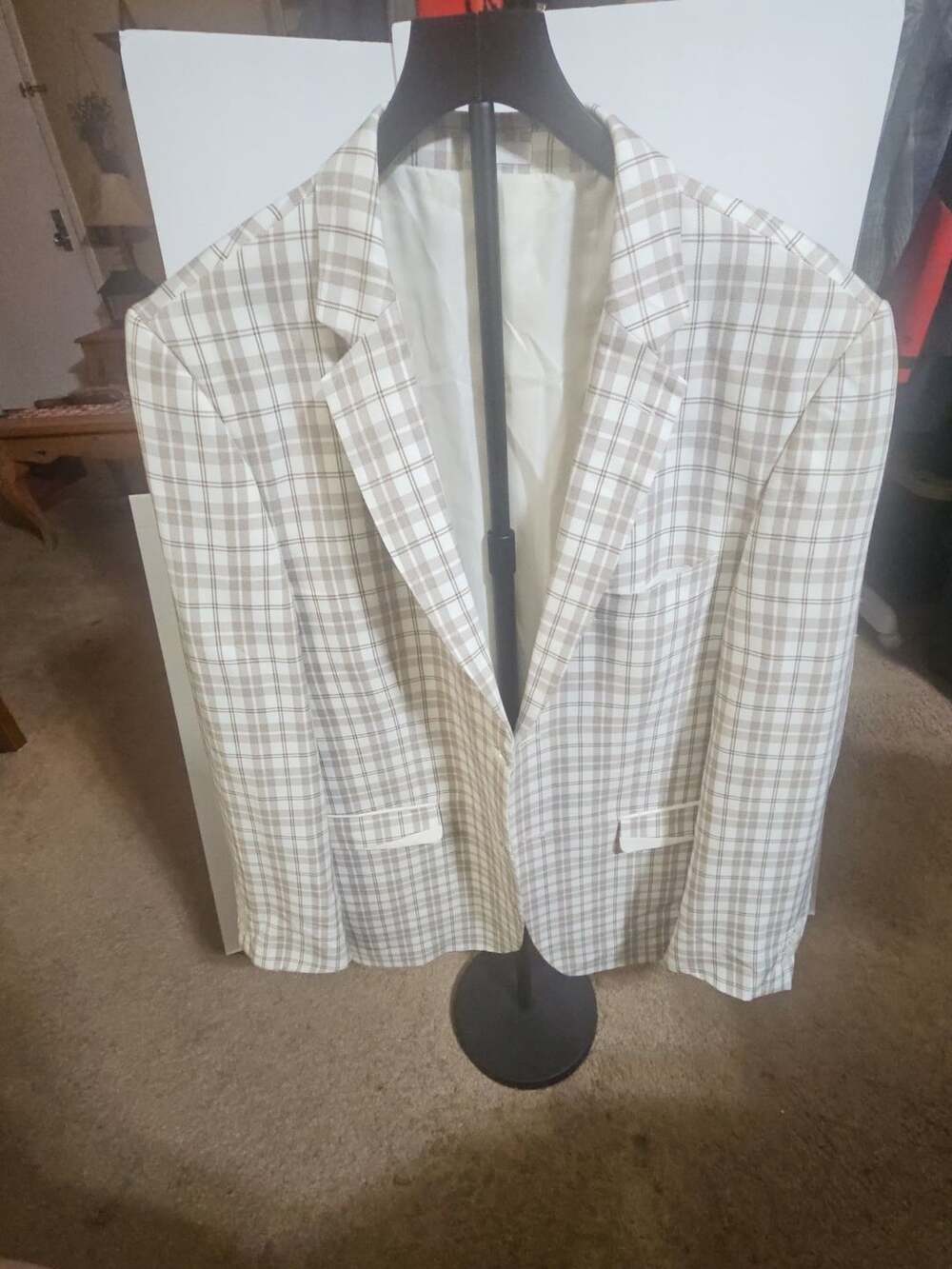 Falcone Plaid Sport Coat Size 44R Tan Brown Blazer Jacket